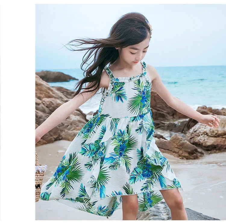 High Quality Asymmetrical Print Sundress Girls Beach Floral Dresses For Kids Clothing Children Knee Length Cotton Princess Dress (7).jpg
