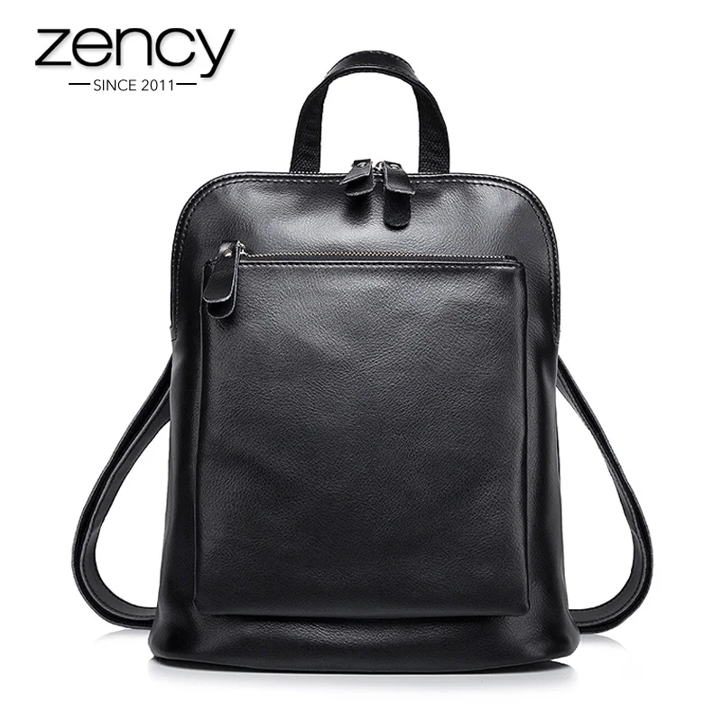 

ZENCY Genuine Leather Women's Backpacks Ladies Real Cowhide Daily Shopping Female Double Shoulders Bags Rucksack Notebook Bag