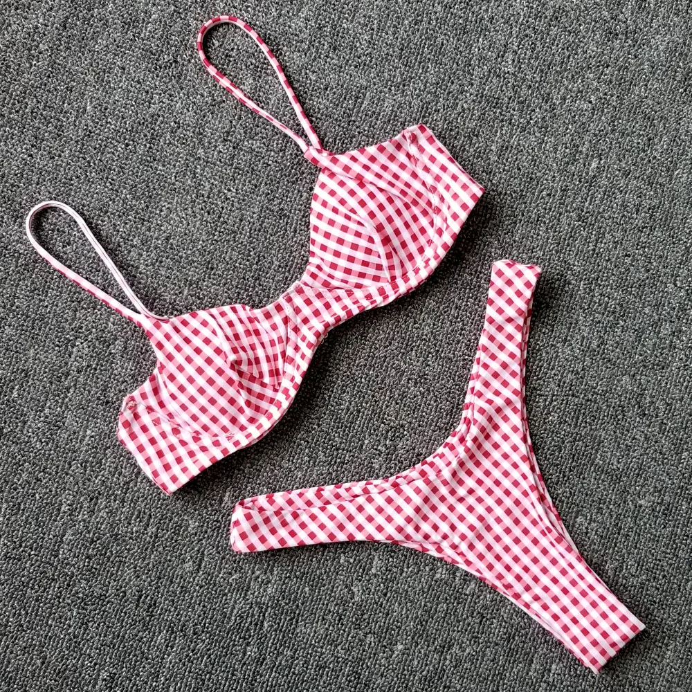

Sexy Bikinis Women Swimsuit Plaid Swimwear Push Up Bikini Set Low Waist Biquini Brazilian Bathing Suit Thong Swim Wear Beach