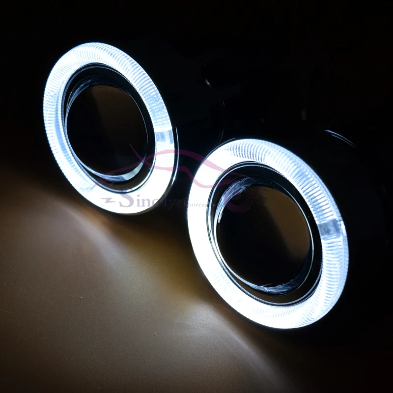  Universal HID Xenon Fog Light Lens Projector With LED Angel Eyes Halo Front Driving Fog Lamps Lense - 1723861585