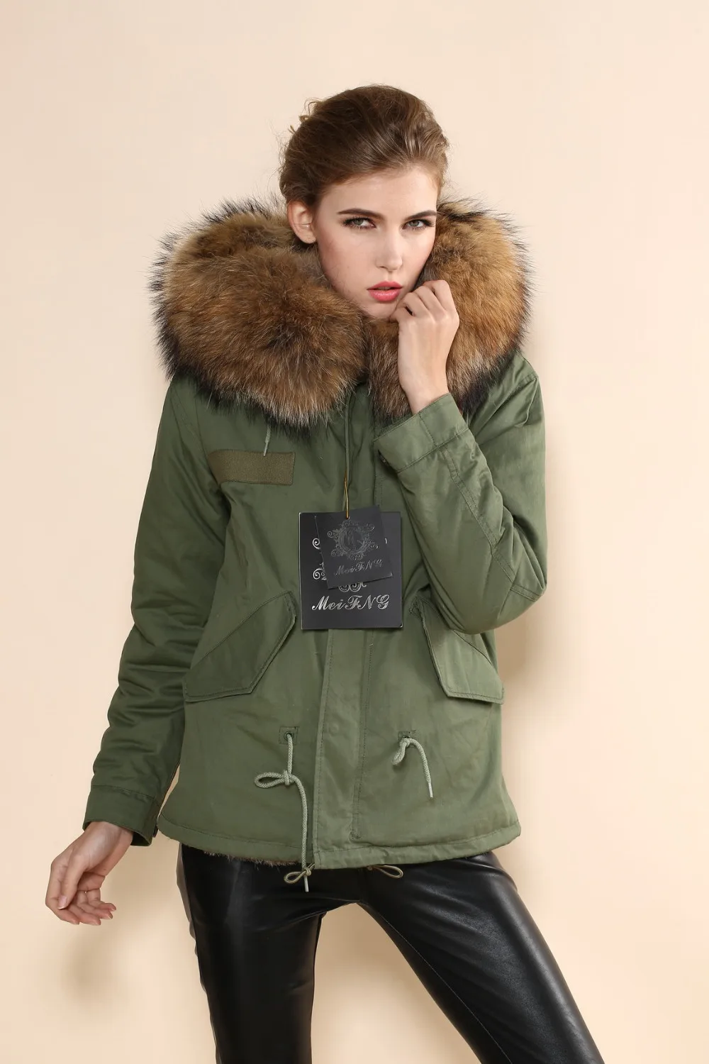 Новое поступление Mrs женское модное популярное зимнее теплое зеленое пальто с меховым воротником Мужское пальто