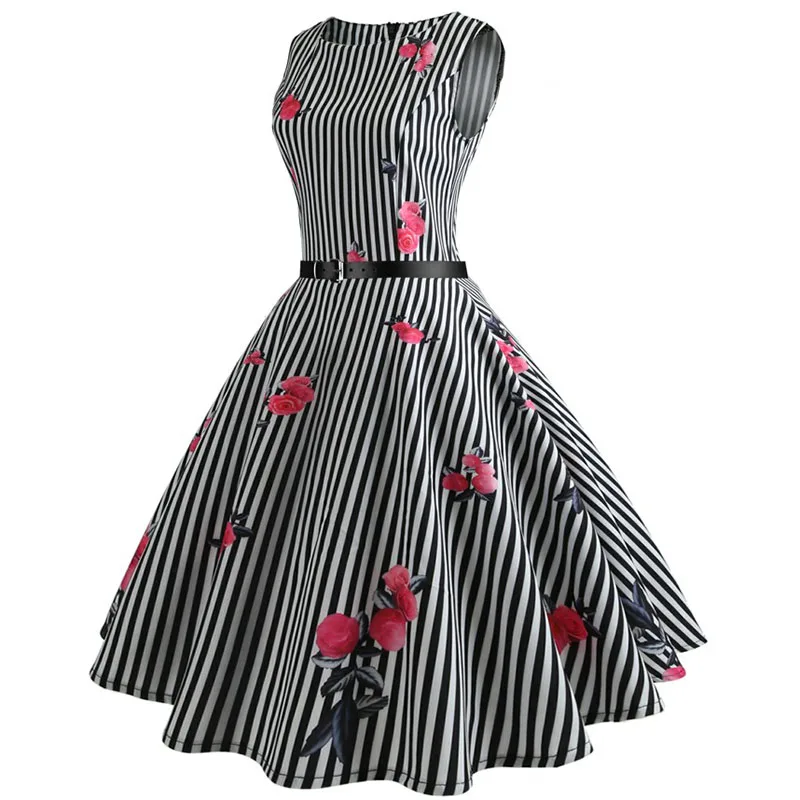 Summer Womens Dresses 2021 Casual Floral Retro Vintage 50s 60s Robe Rockabilly Swing Pinup Vestidos Valentines Day Party Dress