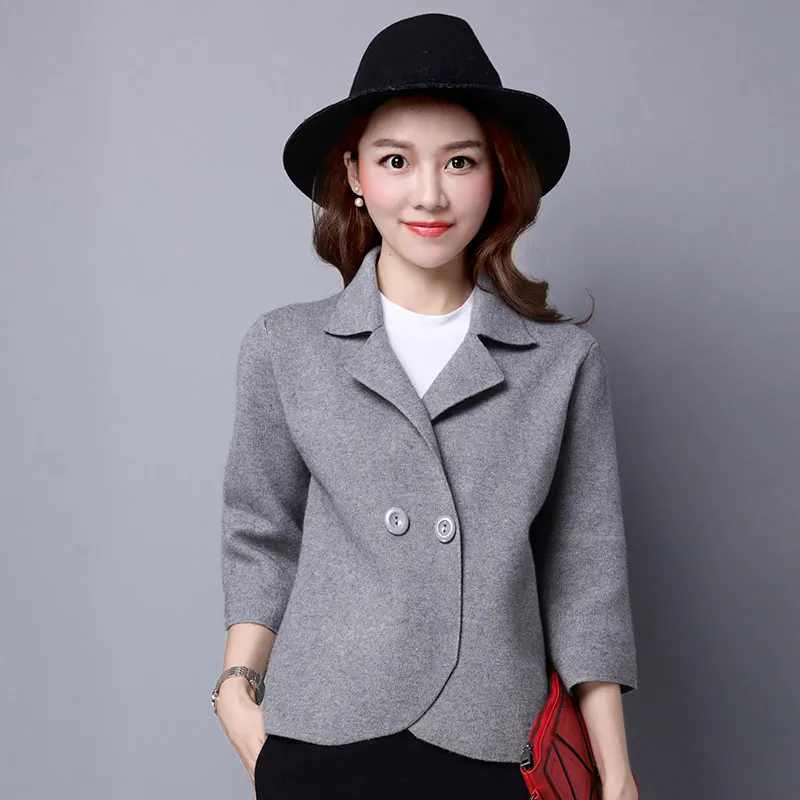 

Cardigan Sweater Women 2018 New Autumn Winter three quarter Sleeve button wool Knitted Crochet Cardigans Female Outerwear Coat
