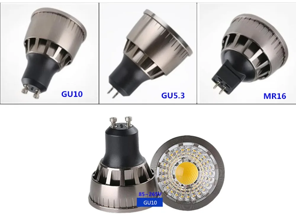 5 шт. алюминиевый корпус 110 В GU10 Светодиодный прожектор 220 В GU5.3 светодиодный спот cob MR16 12 В прожектор металлический корпус cob Светодиодный прожектор g5.3