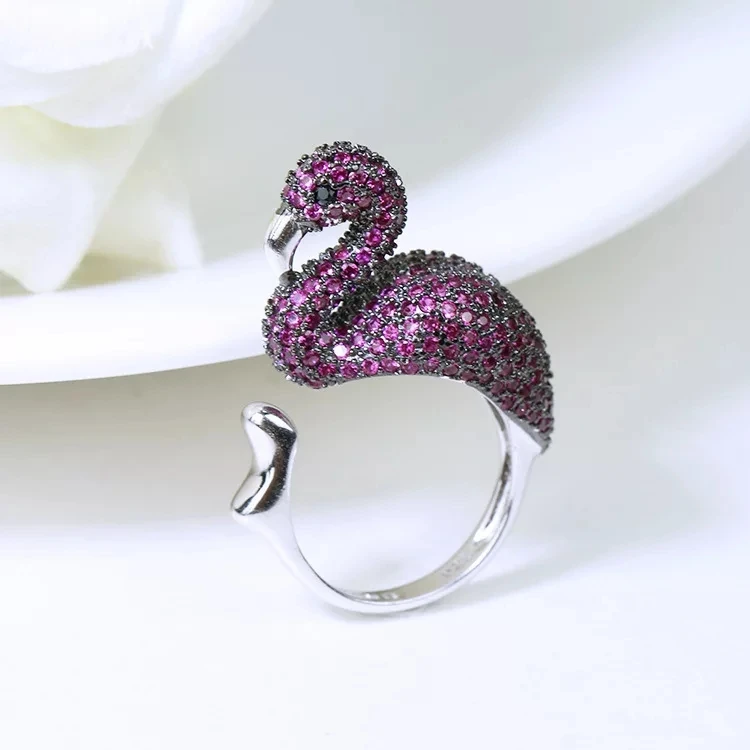 

red flamingo zircon ring wholesale beads nature FPPJ 2017 hot the ring can move any size can wear