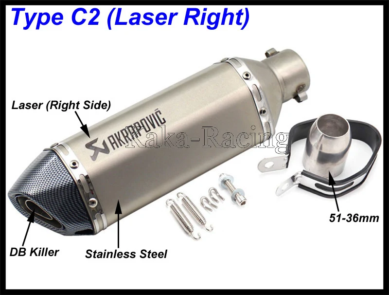 Впускной 51 мм глушитель выхлопной трубы мотоцикла левая лазерная маркировка Akrapovic выхлопная труба глушителя для мотоцикла спасательный наконечник с DB Killer - Цвет: Type C2
