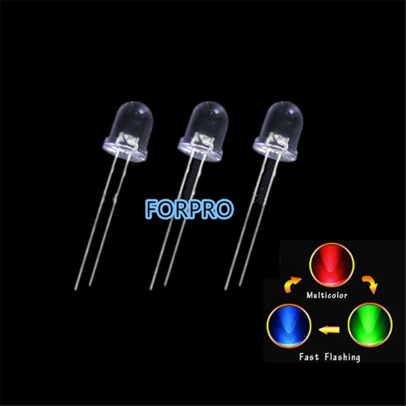 100 шт. 10 мм круглые RGB 2pin быстрые мигающие светодиоды DIY прозрачный