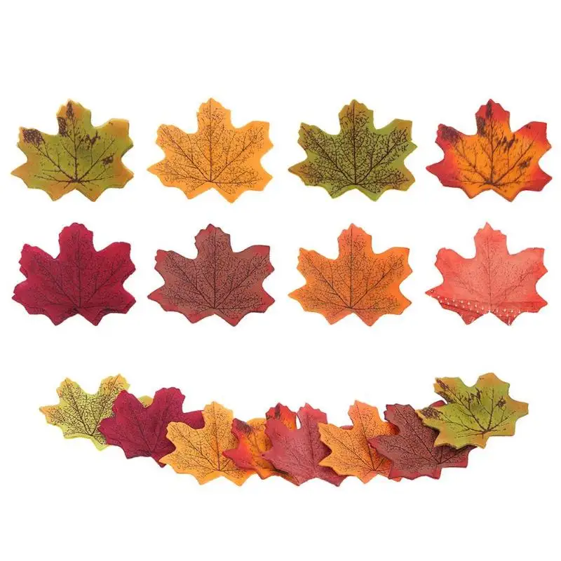 100 Pcs Artificial Maple Leaves Simulation Decorative Silk Maple Leaves Fake Fall Leaves For