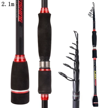 

Durable 2.1m 40T Carbon Lure Fishing Spinning Rod Matt Black H Hardness 5 Section Telescopic Ultra Light Travel Fishing Pole