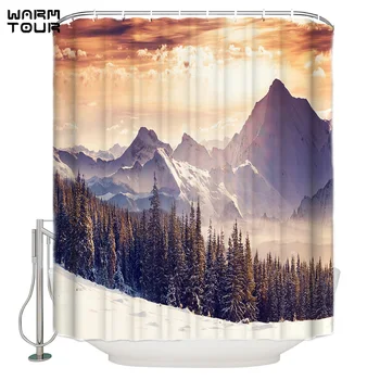 

WARMTOUR Shower Curtain Nature Landscape Swiss Christmas Woods Snow Extra Long Fabric Bath Shower Curtains Bathroom Decor