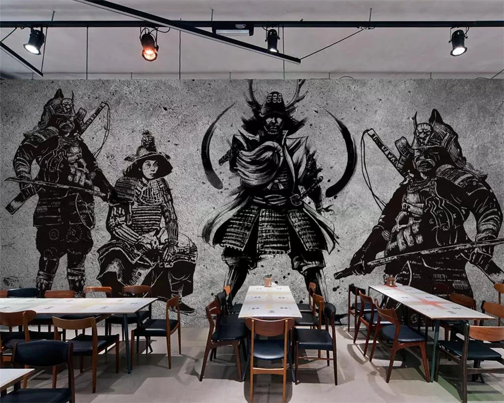 

Beibehang Wallpaper vintage hand-painted Japanese Samurai cement wall Japanese restaurant mural tooling wall murals 3d wallpaper