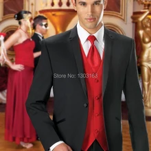 Новая мода Для мужчин Костюмы хорошая цена Черный Жених Смокинги для женихов Для мужчин Нарядные Костюмы для свадьбы(куртка+ Брюки для девочек+ жилет+ галстук