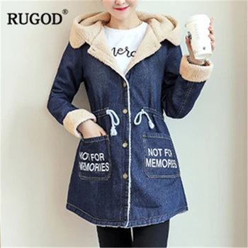 

RUGOD Autumn Winter Fashion Female Fleece Hooded Jacket Coat Long Style O-Neck Single Breasted Slim Solid Casual Outerwear