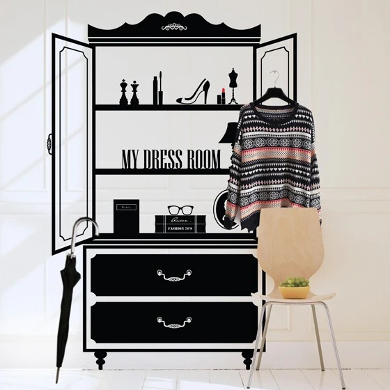 

Huge Dressing Table Vinyl Wall Decal Clothes Shop Cosmetics Shop Make Up Room Mural Wall Sticker Bedroom Decorative Decoration