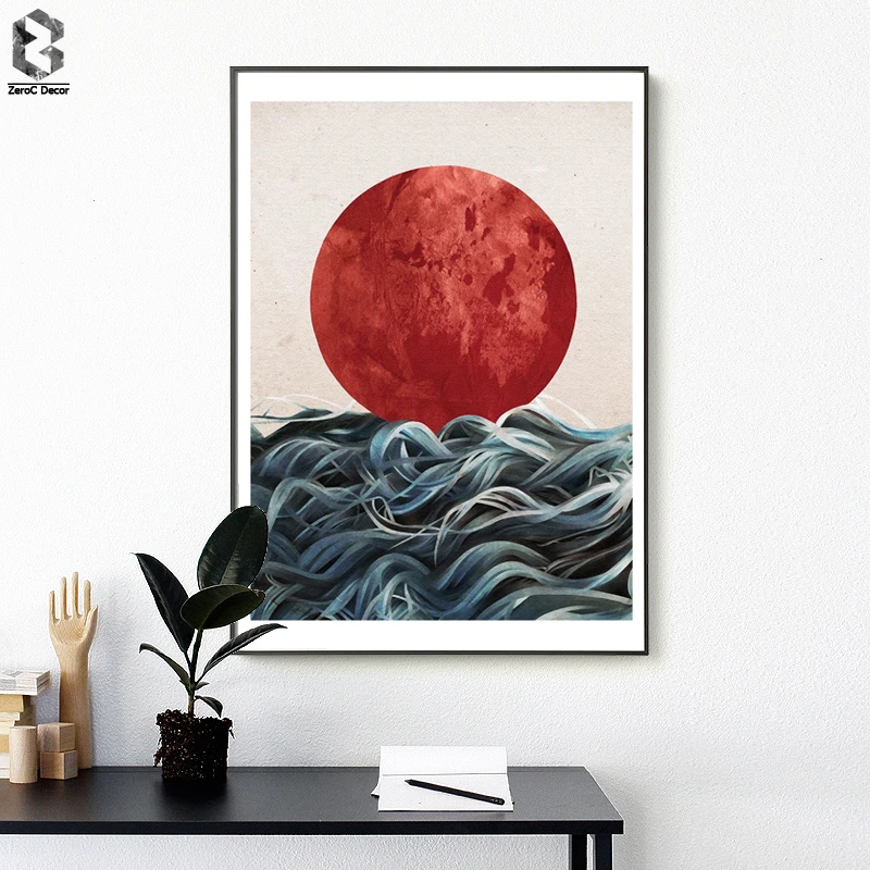 

Abstract Japanese Sunrise Posters and Prints Wall Art Canvas Painting Pictures For Living Room Scandinavian Seascape Home Decor