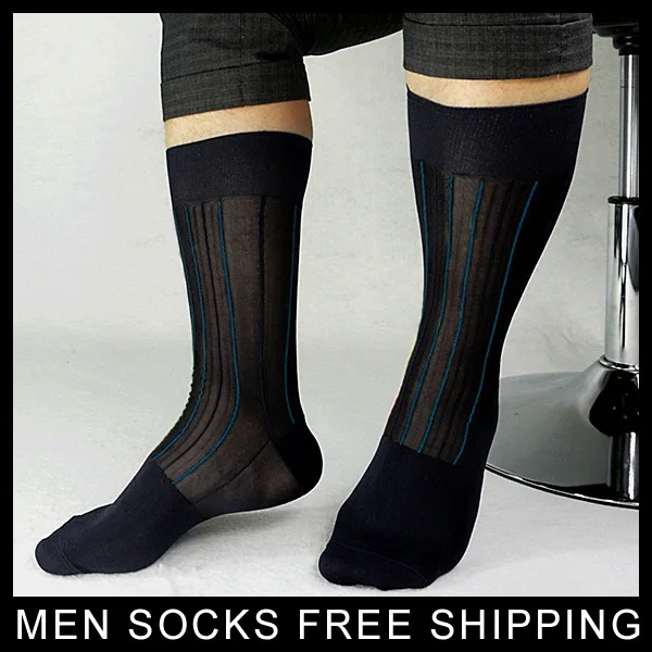 Mens Transparent Nylon silk Socks Striped High quality brand Formal
