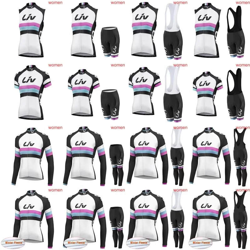 

Women Liv cycling jersey team summer/Spring/Autumn/winter thermal fleece long sleeve/Short Sleeves/Sleeveless bib pants sets