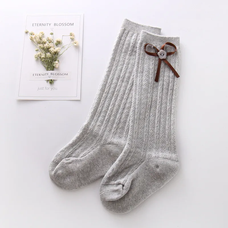 2017 New Fashion Baby Girl's Cotton Button Bowknot Stripes Tights Children Korean Tube Stockings Girl Long Socks Knee Sock Kids05