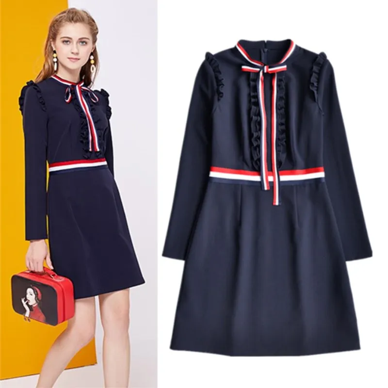 Spring Autumn New Women Dress British Fashion Style Slim Ruffles ...