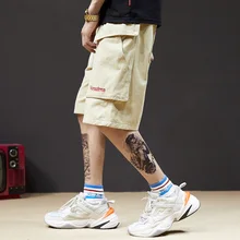 Уличный стиль с вышитой надписью big комбинезоны с карманами летние Молодежные сандалии на плоской и розового цвета для подростков 5-точка Шорты