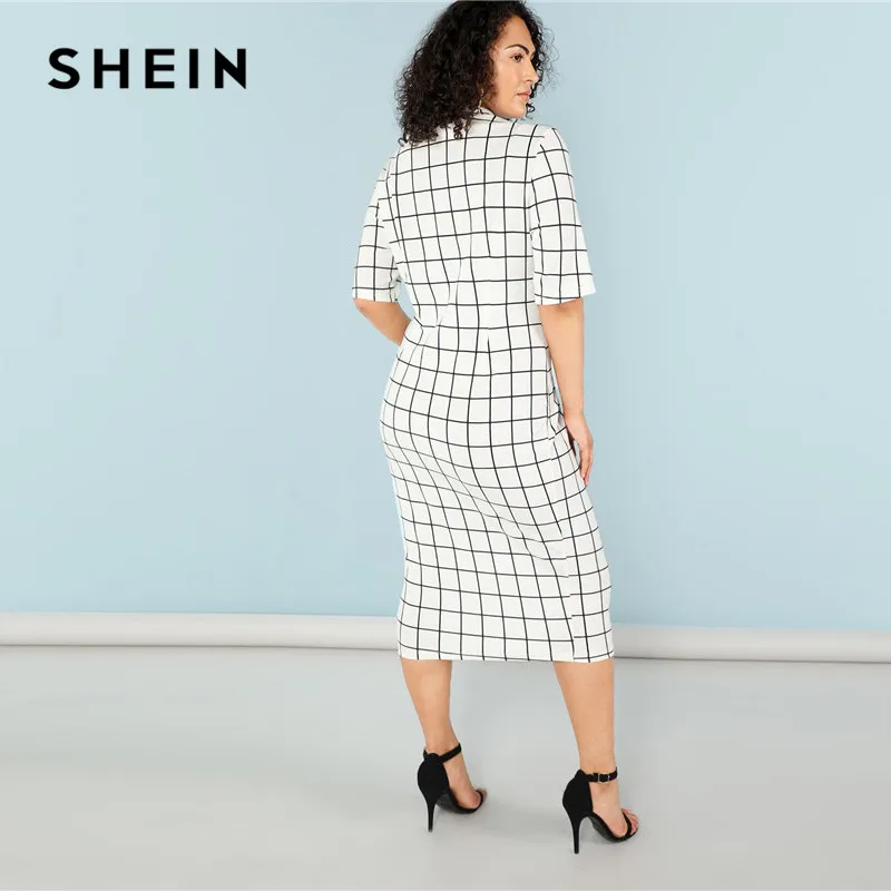 SHEIN элегантное клетчатое облегающее длинное платье карандаш размера плюс