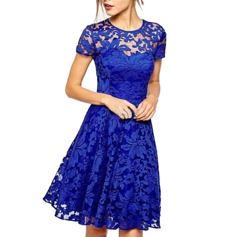 

2018 Fashion Women Summer Sweet Hallow Out Lace Dress Sexy Party Princess Slim Dresses Vestidos 5XL Plus Size Sundress