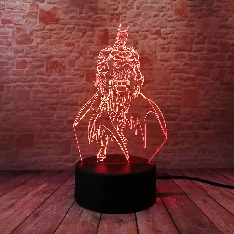 Бэтмен Световой Модель 3D Иллюзия светодиодный ночник Красочные проблесковый маячок сенсорный Настольная лампа Брюс Уэйн действие и