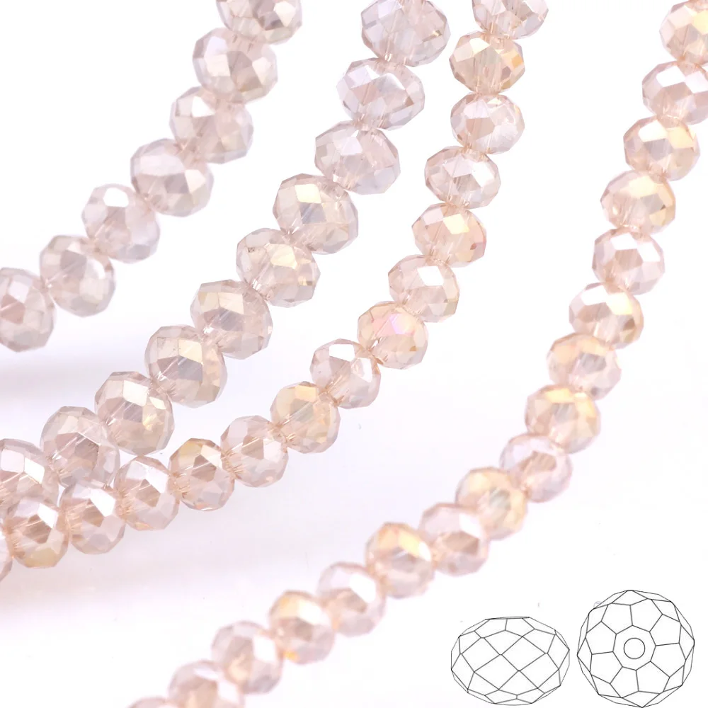 

OlingArt 3/4/6/8/10mm Round Glass Beads Rondelle Austria faceted crystal Champagne Silver AB color Loose bead DIY Jewelry Making