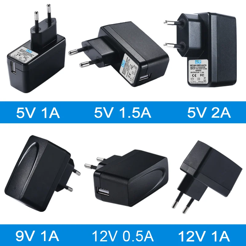 Штепсельная Вилка европейского стандарта 5V-1A/1.5A/2A USB зарядка AC-DC адаптер питания 9V-1A 12V-1A/0.5A адаптер зарядки для электрического оборудования адаптер переключения