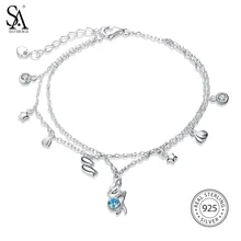 SA SILVERAGE, настоящая 925 пробы, серебряная подвеска с русалкой, браслет для женщин, два слоя, хорошее ювелирное изделие, синий,, дизайн