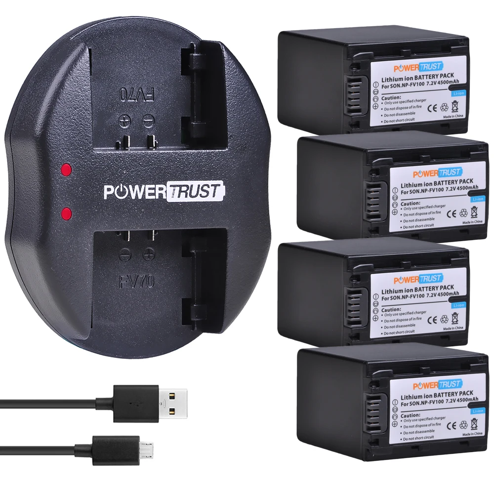 4X NP FV100 FV100 Battery and Charger for Sony NP FV30 NP FV50 NP FV70