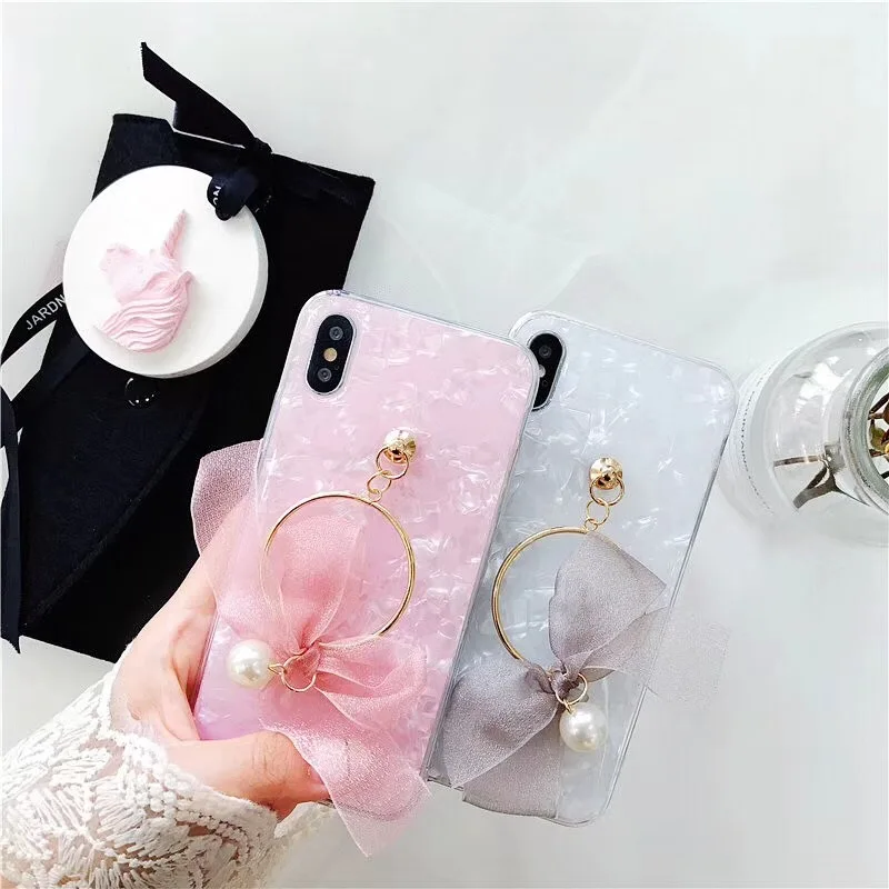 

For Huawei P10 P20 Lite Plus mate 10 pro Girls Fresh Cute mental circle lace bow pearl tassel soft shell phone case cover