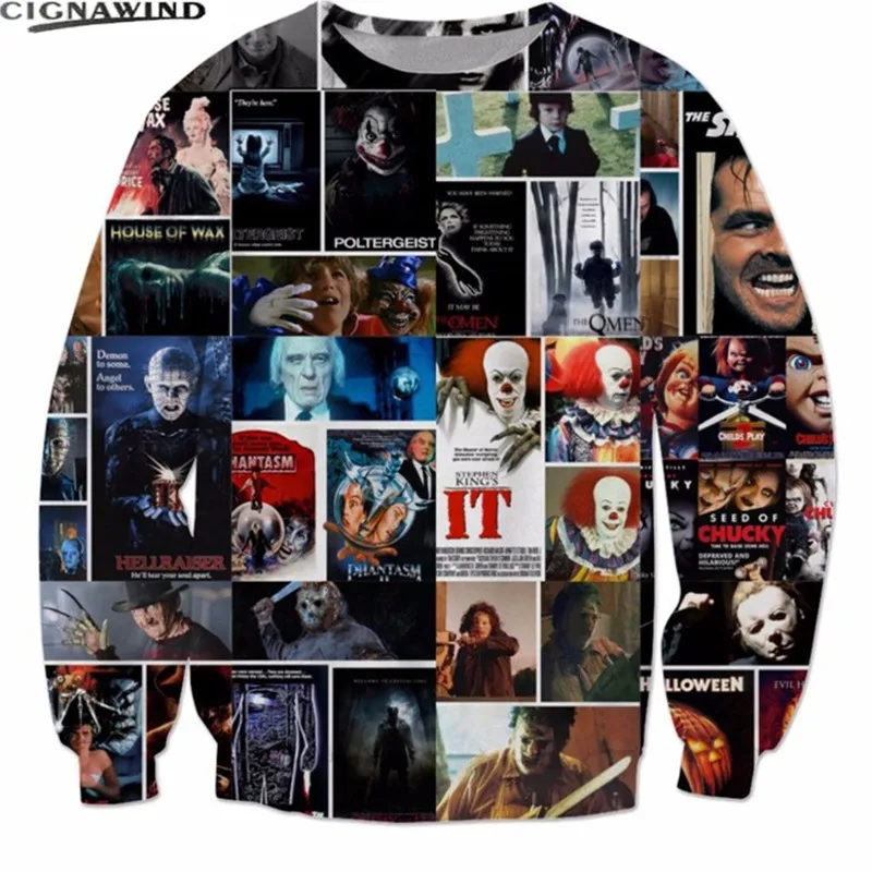 Fashion Long Sleeve hoodie Outerwear Classic horror movie Print 3d