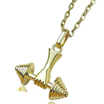 

Barbell Dumbbell Necklace Fitness Race Athlete Pendant Gold Color Chain Bodybuilding Gym Jewelry 16.5in 2017 New Arrival 10pcs
