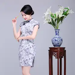 Новый Для женщин с цветочным принтом Cheongsam Короткие негабаритных китайский Классическая модельная обувь элегантный Шелковый