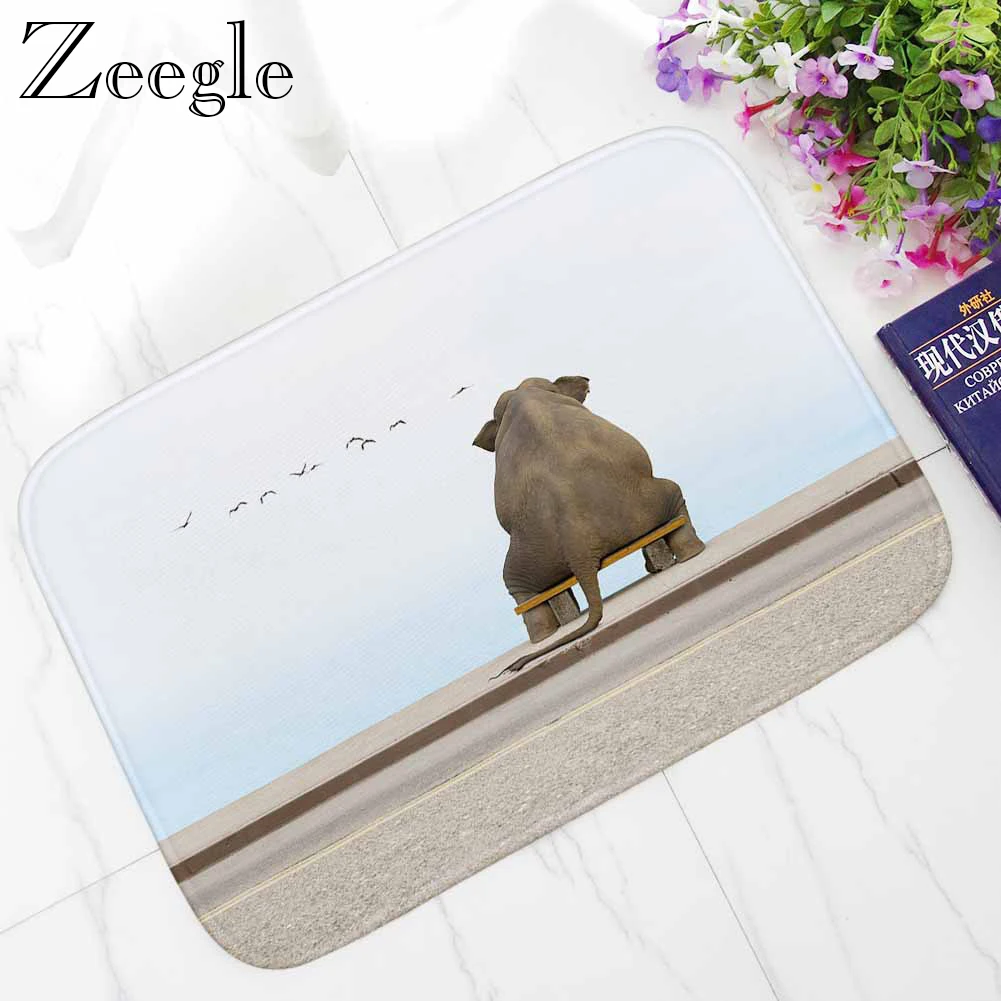 Zeegle 3D Коврик С Рисунком Слона для кухни фланелевый домашний декор нескользящий