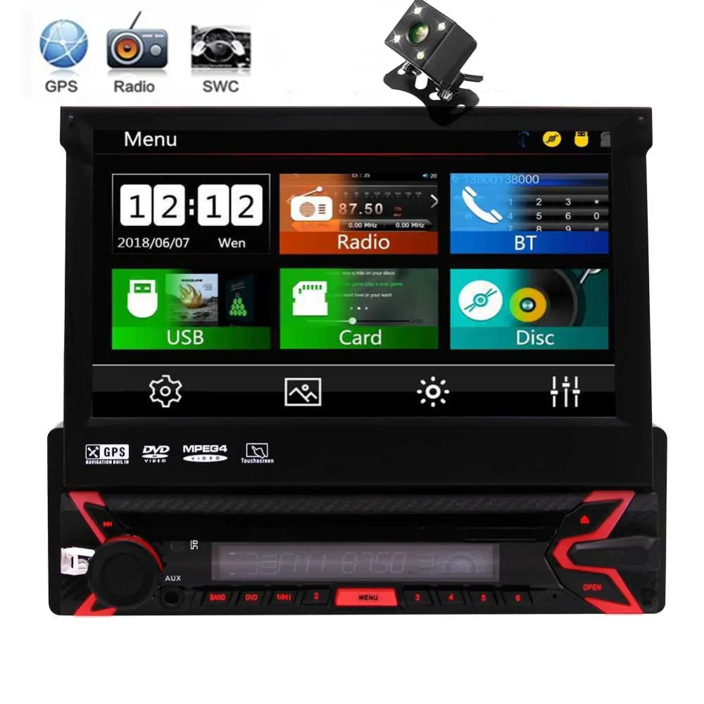 

Head Unit 1 Din Car Audio support Bluetooth Hands-free and Steering Wheel Controls,FM/AM,AUX Video Output Single Din GPS Radio