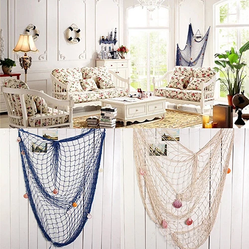 Shell Hanging Fish Net Nautical Ocean Theme Home Wall Decor