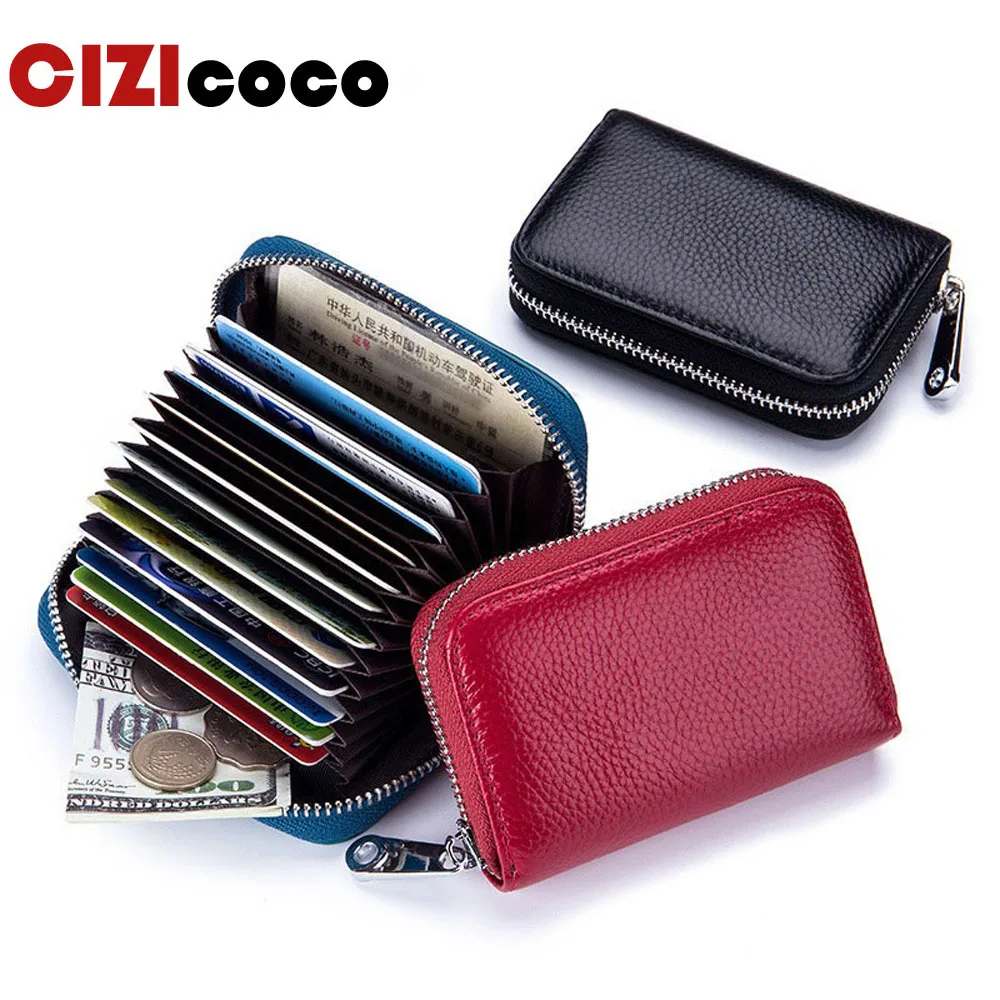 

New Genuine Leather Card Holder Wallet RFID Blocking Short R Credit Card Holder For Women Men Vintage Coin Purse Fashion Wallets