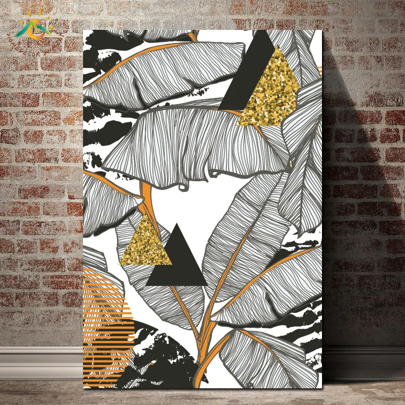 

geometric Nordic Leaf Modern Wall Art Canvas Art Nordic Poster and Print Scroll Painting Decorative Picture Home Decoration