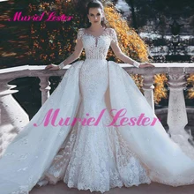 Abiti Da Sposa свадебное платье Русалка роскошное со съемным шлейфом Аппликации Длинные рукава платья свадебное платье Vestido Novia