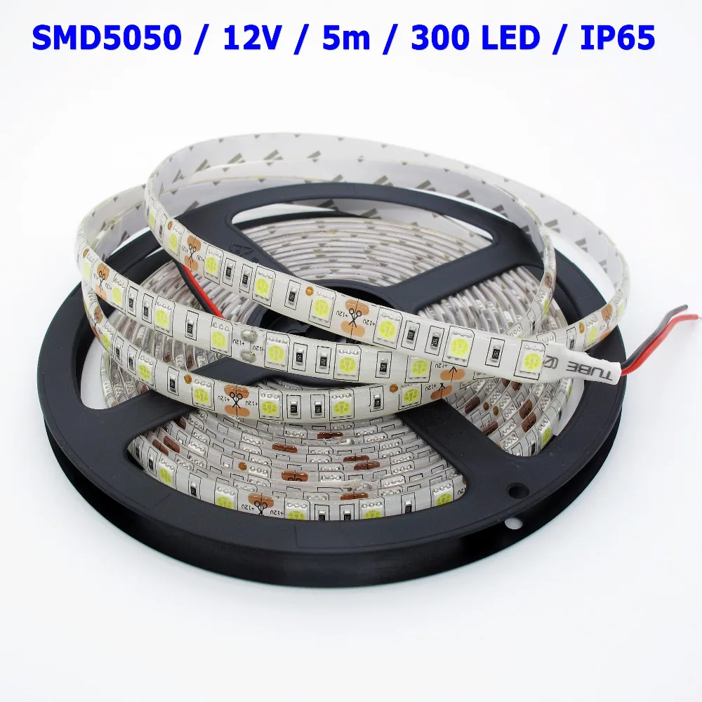 IP65 5 м/лот Светодиодные ленты 5050 гибкий свет, 60LED/m, 300led, dc 12 В, белый, теплый белый, красный, зеленый, синий, RGB, желтый, розовый, фиолетовый