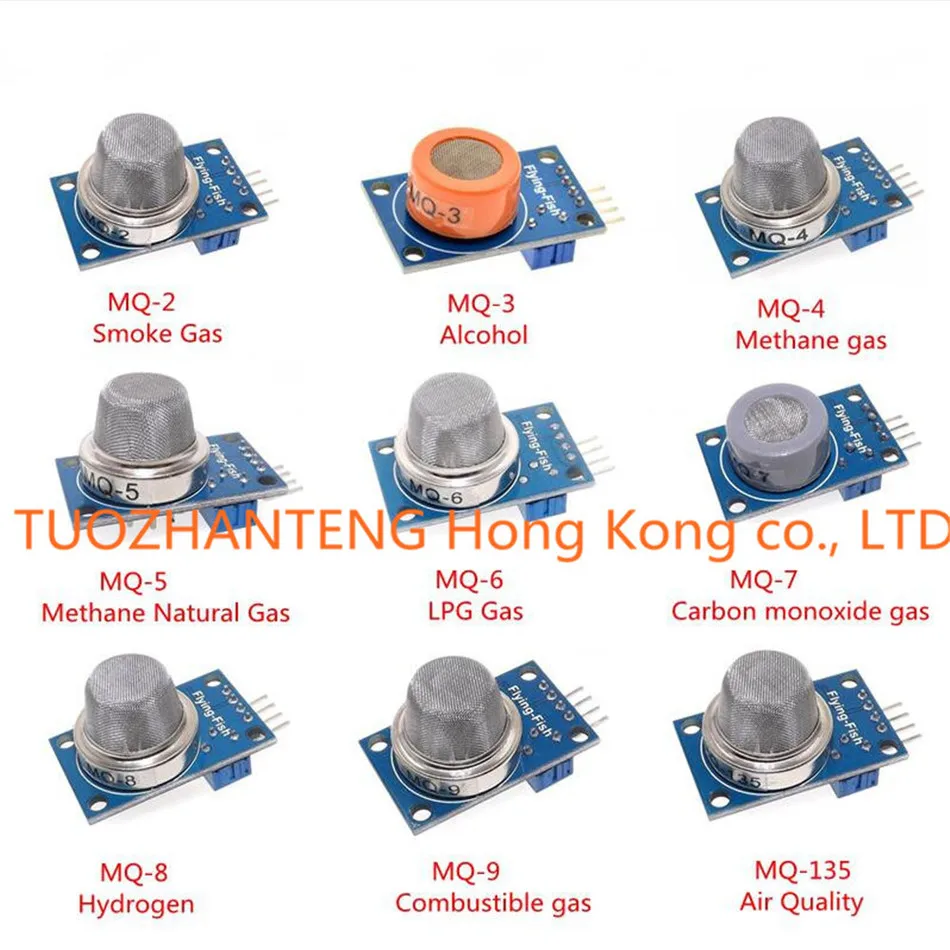 

9 PCS/1 Lot Gas Detection Sensor Module MQ-2 MQ-3 MQ-4 MQ-5 MQ-6 MQ-7 MQ-8 MQ-9 MQ-135 Sensor Module Gas Sensor Starter Kit