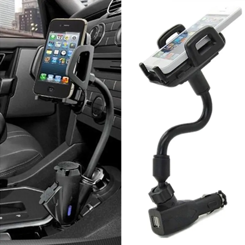 Универсальный автомобильный держатель для телефона, двойной usb-прикуриватель, зарядка для мобильного телефона, вращающаяся на 360 градусов подставка для iphone, samsung, sony