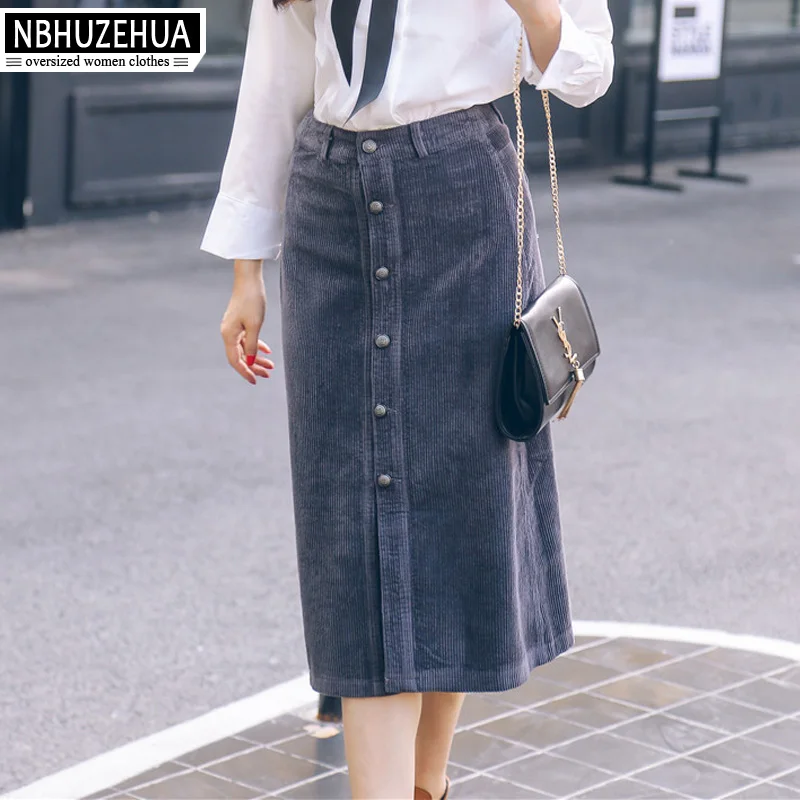 Винтажная Вельветовая Женская юбка NBHUZEHUA T841 6XL 7XL 8XL однобортная трапециевидная