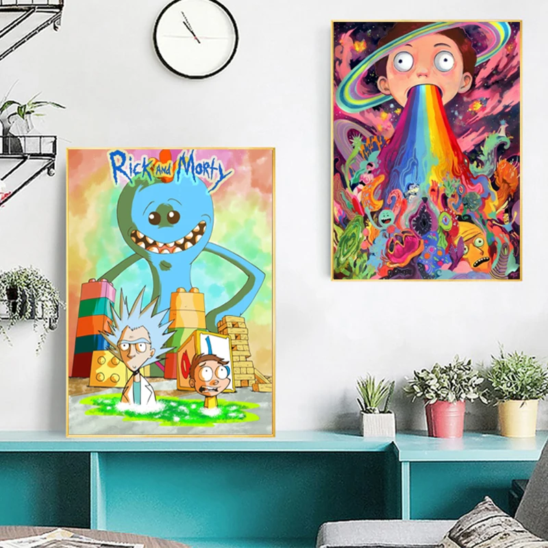 Funny Rick And Morty Cartoon Trippy Wallpaper Canvas Posters