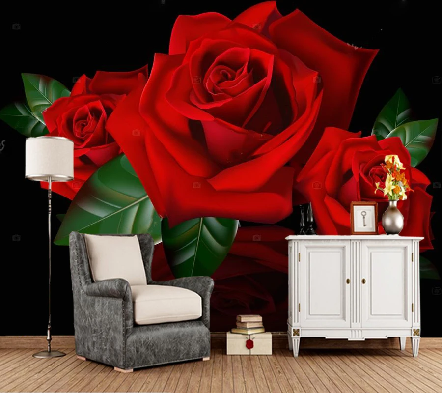 

Custom home decor papel de pared, red rose murals for living room bedroom sofa background wall waterproof wallpaper