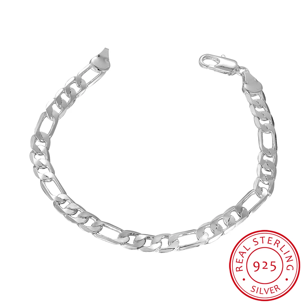 

Lekani Hot Men Bangles Accessories Fashion 925 Sterling Silver 6mm Figaro Chain Bracelet For Women Party Pulseras Jewelry Bijoux