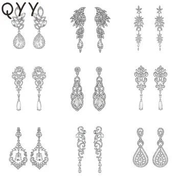 

QYY Fashion Austrian Crystal Wedding Water Drop Earrings for Bride Bridesmaids Alloy Bridal Party Earrings