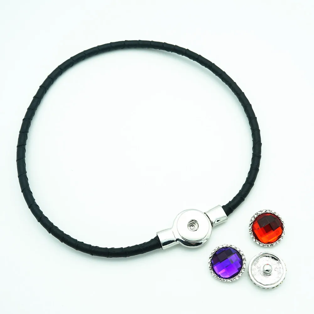 DJ0079 Beauty Fashion Real Leather snap necklace Torques Collar 50cm colorful Magnet buckle 18MM snap buttons